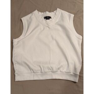 Nike Golf Vintage Y2K Ribbed Cropped Sleeveless Tank Top Cream Boxy Fit Size L